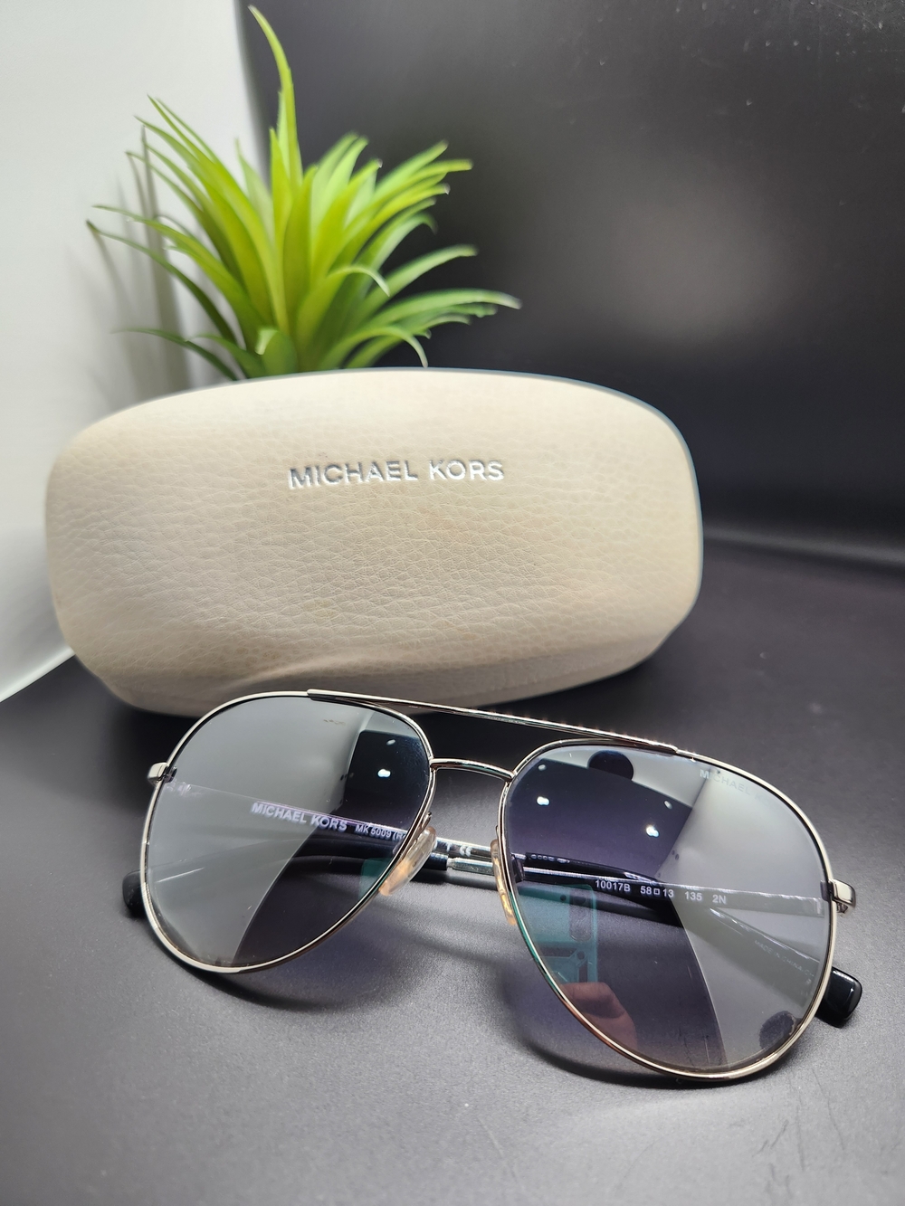 Michael Kors Aviator Sunglasses - Gold Frame with Gradient Blue-Brown Lenses - Picture 2 of 6